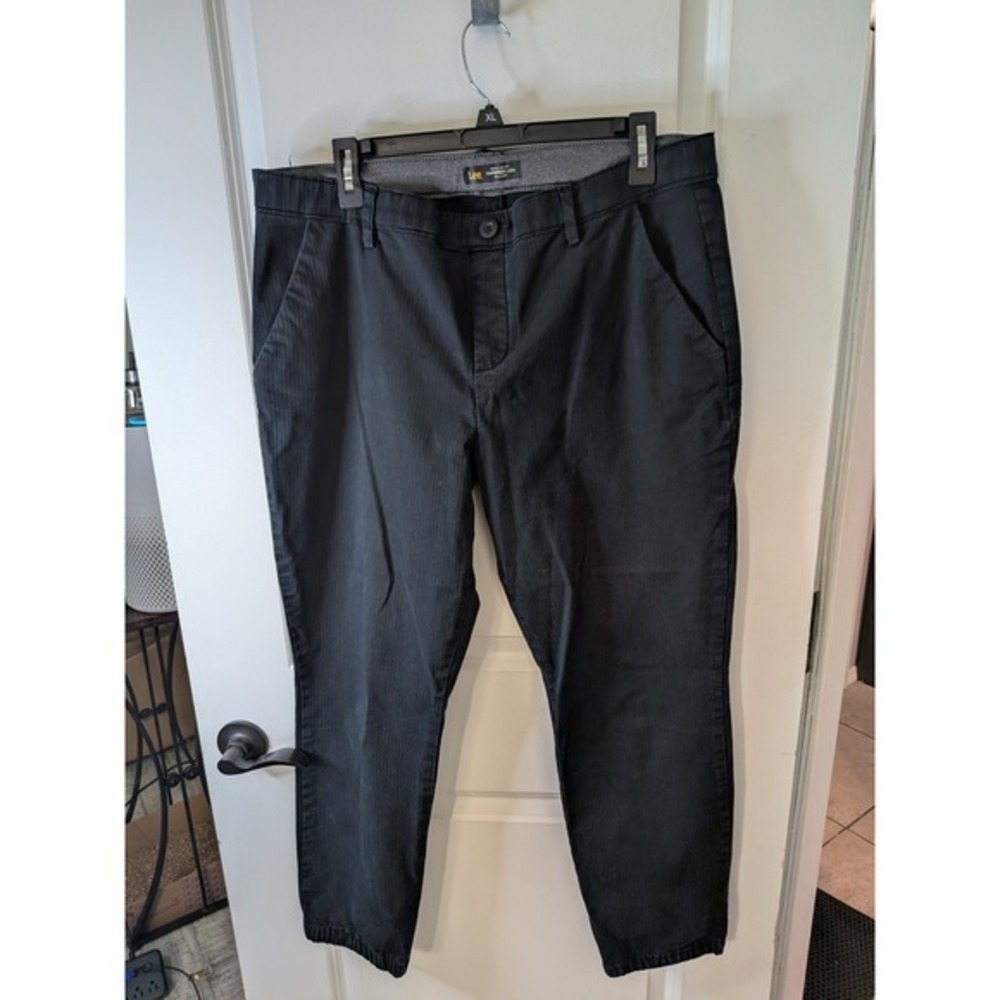 Lee Womens Black Textured Mid Rise Tapered Leg Jogger Trousers Regular Fit XL